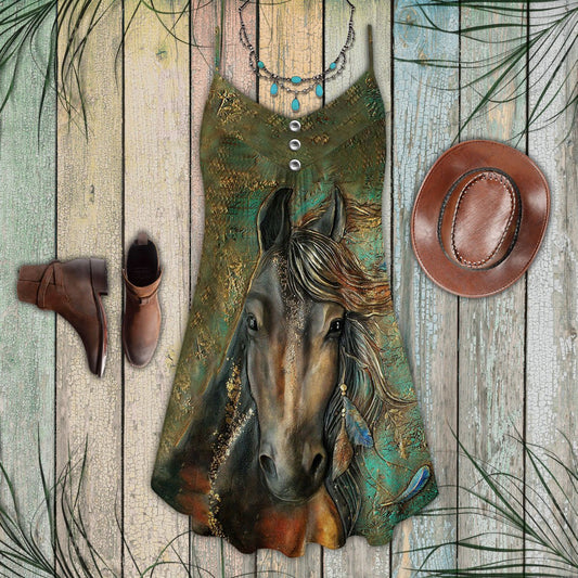 Horse Nature Theme Limited – Women's Summer Sleeveless V-Neck Camisole Dress
