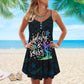 Splashy Sassy Mermaid V-Neck Sleeveless Cami Dress For Coastal Travel And Relaxed Summer Wear