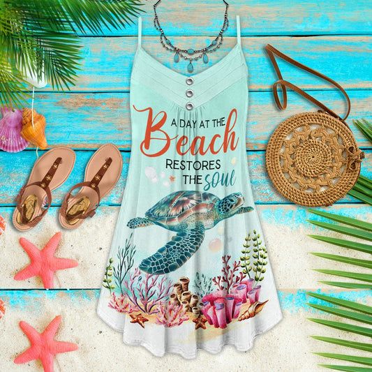 Sea Turtle Beach Theme Limited – Women's Summer Sleeveless V-Neck Camisole Dress