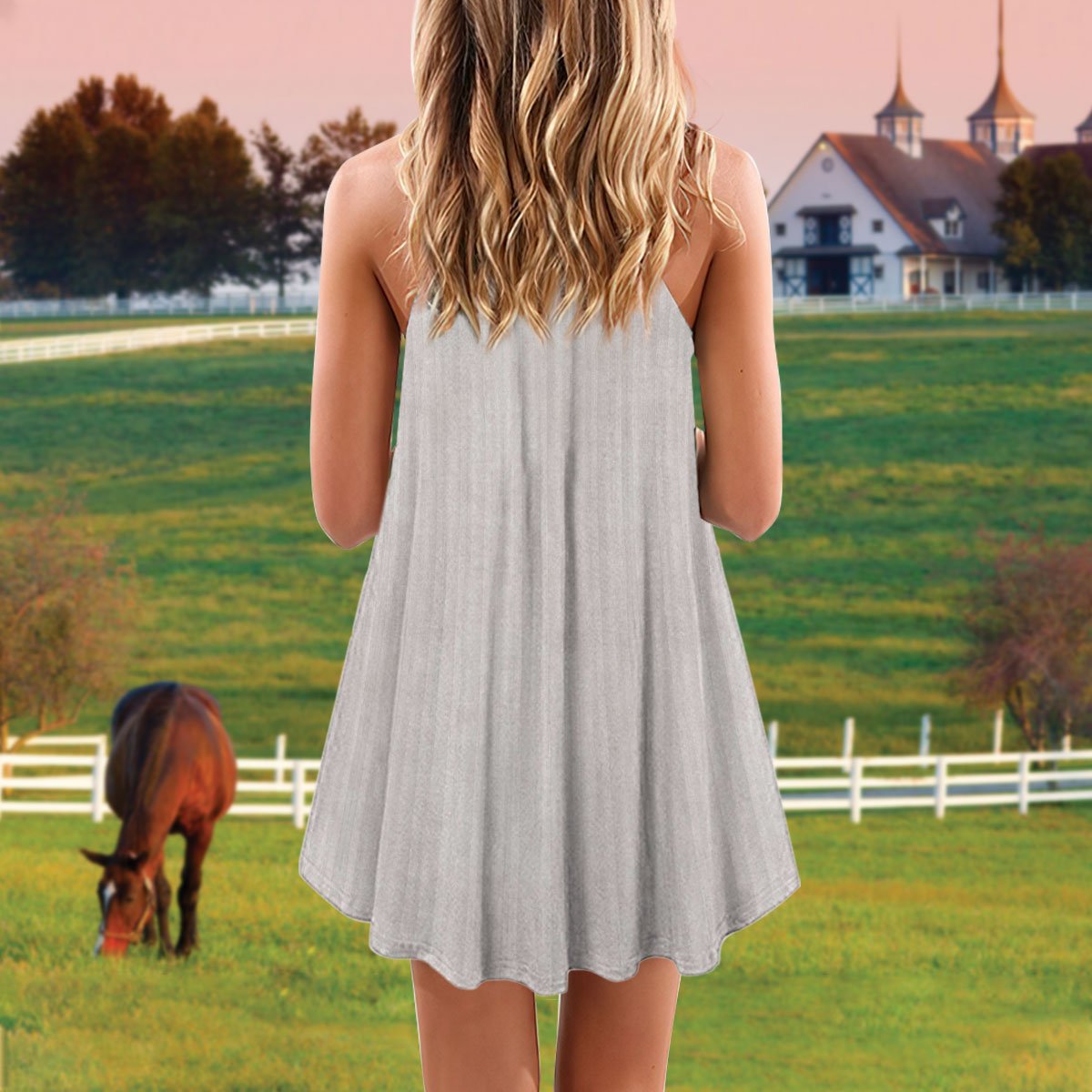 White Horse Faith V-Neck Sleeveless Cami Dress For Vacations And Playful Everyday Style