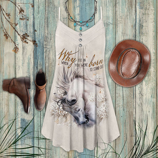 White Horse Stand Out – Women's Summer Sleeveless V-Neck Camisole Dress
