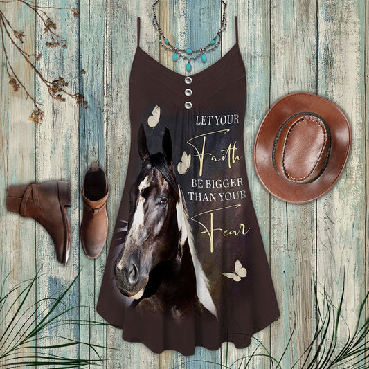 Black Horse Faith V-Neck Sleeveless Cami Dress For Beach Trips And Charming Warm Weather Outfits