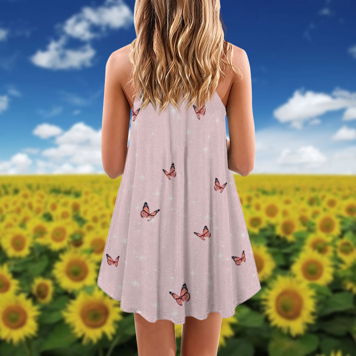 Butterfly Faith God Is Good All Time V-Neck Sleeveless Cami Dress For Summer Events And Colorful Daily Fashion