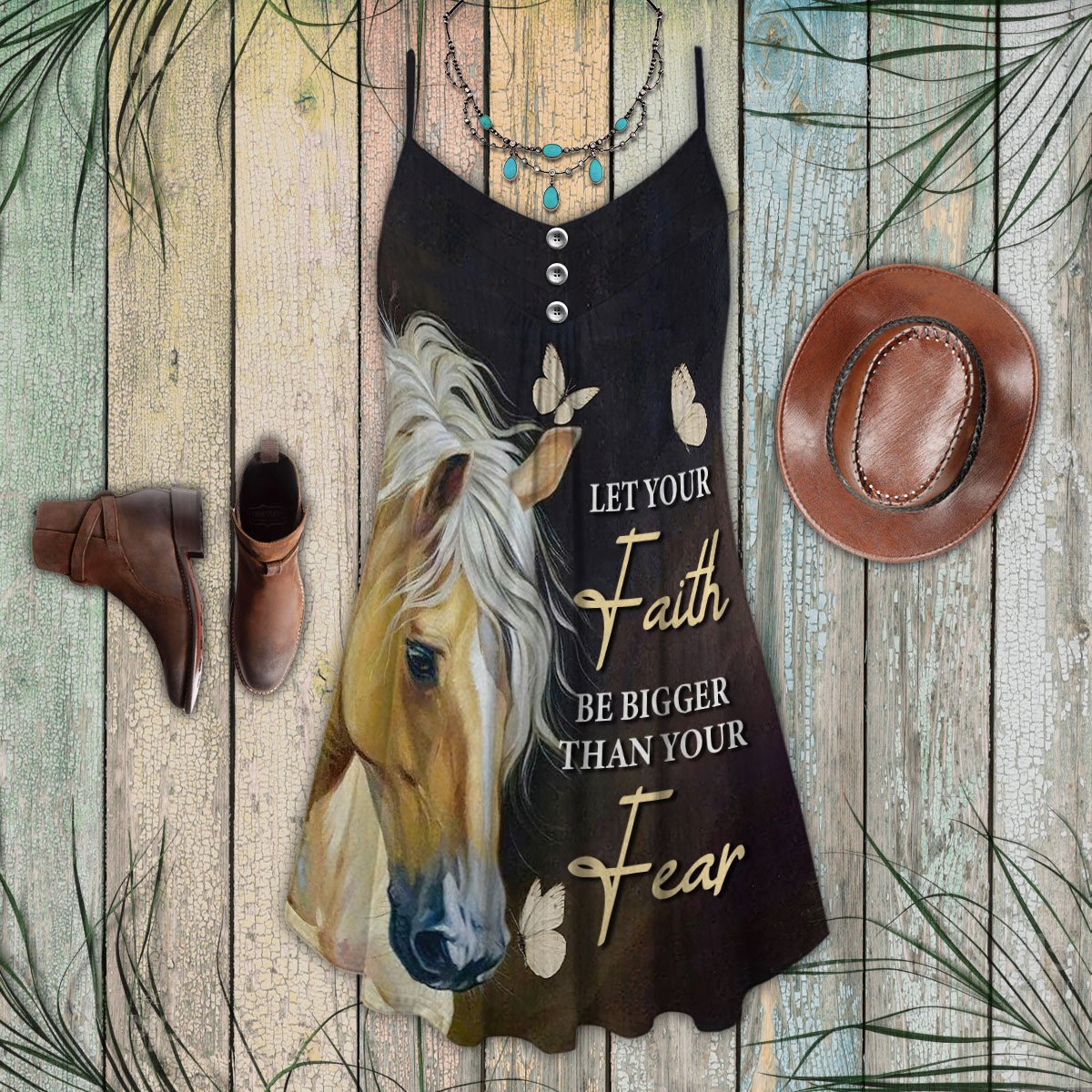 Horse Faith V-Neck Sleeveless Cami Dress For Beach Trips And Charming Warm Weather Outfits
