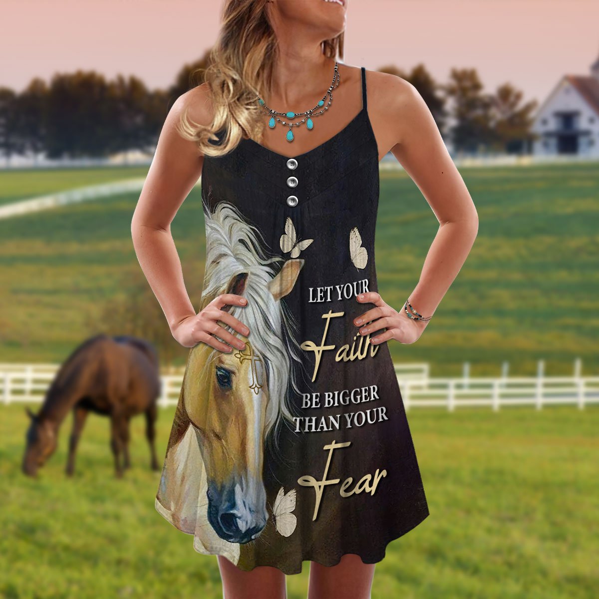 Horse Let Your Faith V-Neck Sleeveless Cami Dress For Animal Lovers And Casual Summer Wear