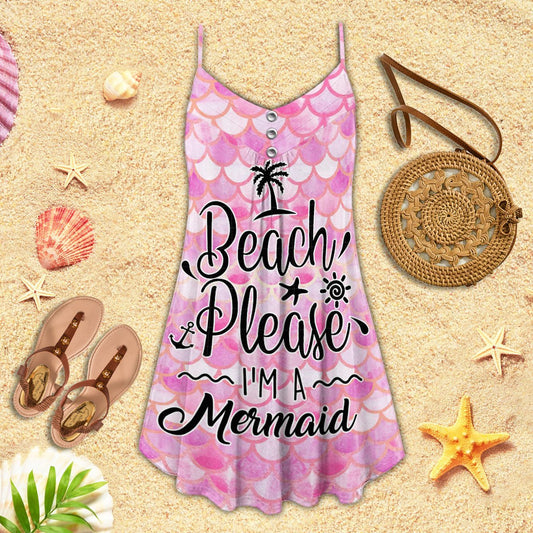 Mermaid Beach Mood Limited – Women's Summer Sleeveless V-Neck Camisole Dress