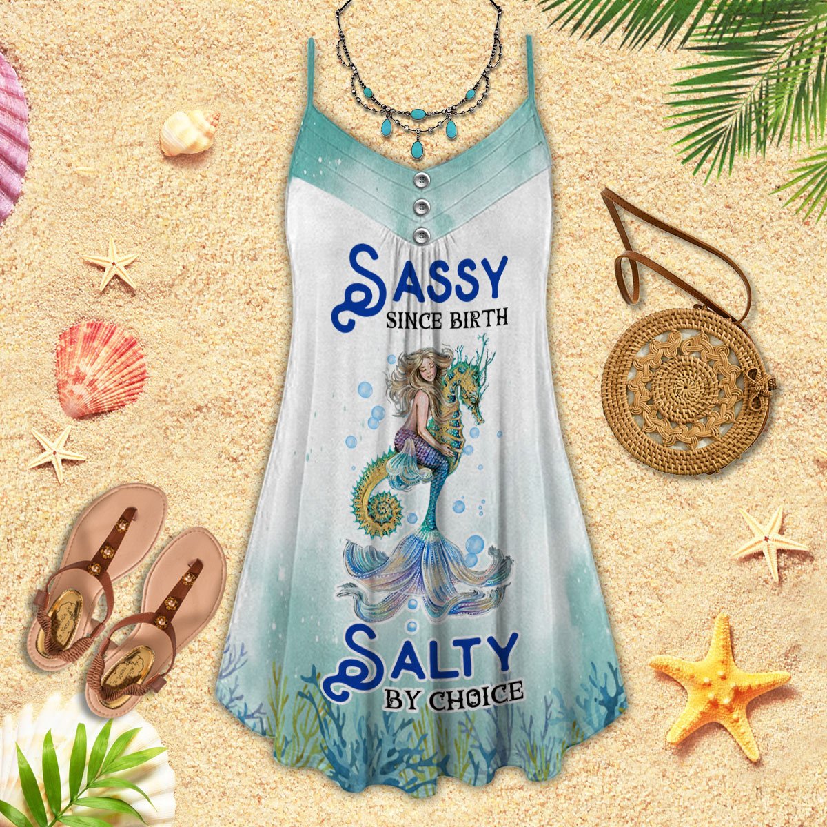 Sassy Mermaid V-Neck Sleeveless Cami Dress For Tropical Parties And Casual Everyday Style
