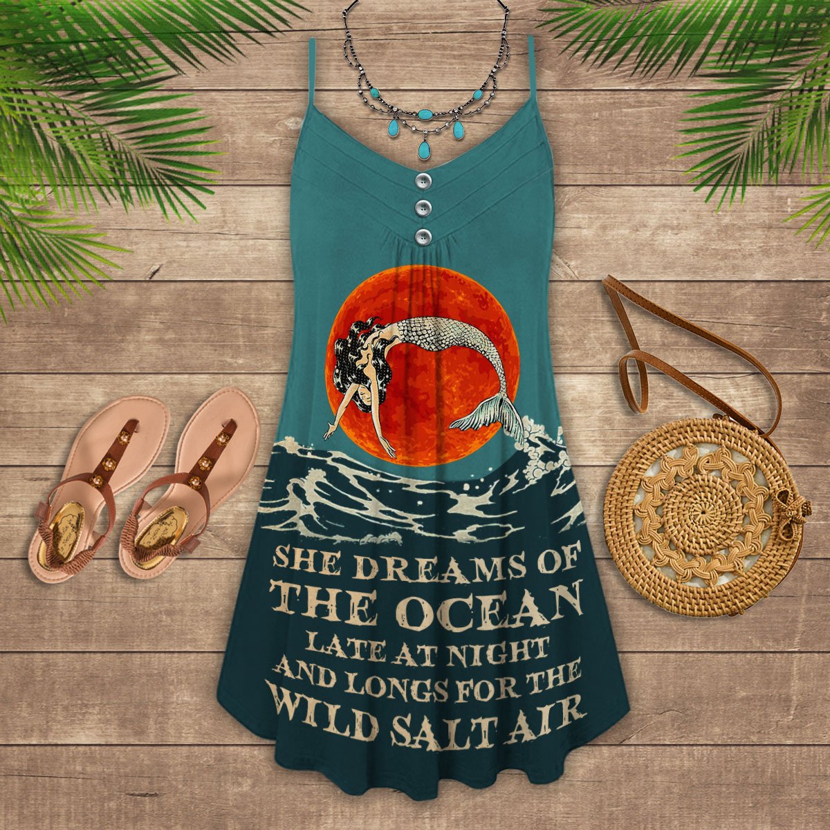 Mermaid Ocean Dream V-Neck Sleeveless Cami Dress For Island Holidays And Thoughtful Gifting
