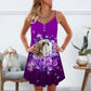 Dog And Purple Rose Butterfly Shih Tzu V-Neck Sleeveless Cami Dress For Summer Events And Colorful Daily Fashion