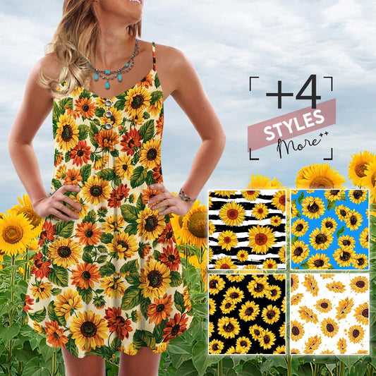Sunflower Pattern Full Color Limited – Women's Summer Sleeveless V-Neck Camisole Dress