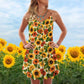 Artistic Sunflower V-Neck Sleeveless Cami Dress For Summer Events And Colorful Daily Fashion