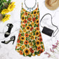 Artistic Sunflower V-Neck Sleeveless Cami Dress For Summer Events And Colorful Daily Fashion