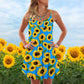 Sunflower V-Neck Sleeveless Cami Dress For Travel And Comfortable Botanical Styling