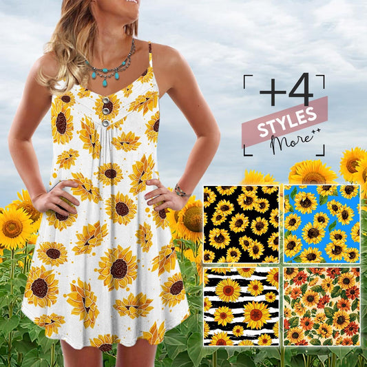 Sunflower Pattern NNRZ2805022Z Spaghetti Strap Summer Dress - Owl Ohh