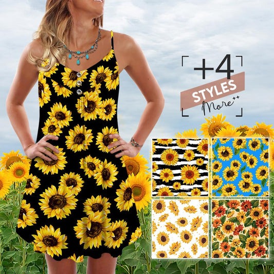 Sunflower Pattern Limited – Women's Summer Sleeveless V-Neck Camisole Dress