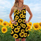 Artistic Sunflower V-Neck Sleeveless Cami Dress For Garden Parties And Relaxed Summer Wear