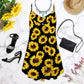 Artistic Sunflower V-Neck Sleeveless Cami Dress For Garden Parties And Relaxed Summer Wear