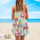 Flamingo Beach V-Neck Sleeveless Cami Dress For Coastal Travel And Relaxed Summer Wear