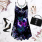 Artistic Butterfly V-Neck Sleeveless Cami Dress For Floral Vacations And Casual Everyday Style