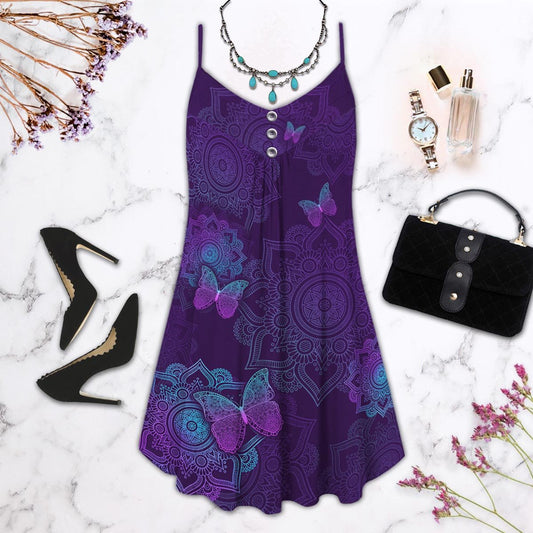 Butterfly Mandala Pattern Limited – Women's Summer Sleeveless V-Neck Camisole Dress