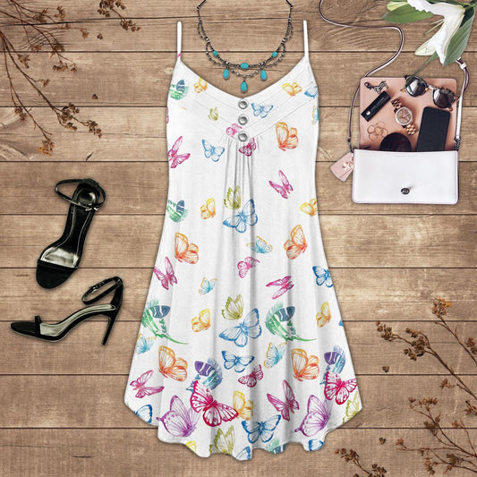 Multicolor Butterfly Art – Women's Summer Sleeveless V-Neck Camisole Dress