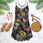 Butterfly Tropical V-Neck Sleeveless Cami Dress For Coastal Travel And Relaxed Summer Wear