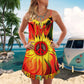 Hippie Sunflower V-Neck Sleeveless Cami Dress For Boho Festivals And Relaxed Summer Style