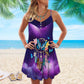 Butterfly Dreamcatcher Royal Color V-Neck Sleeveless Cami Dress For Floral Vacations And Casual Everyday Style