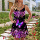 Artistic Butterfly V-Neck Sleeveless Cami Dress For Travel And Comfortable Botanical Styling