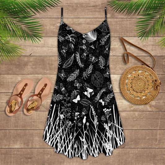 Black And White Butterfly – Women's Summer Sleeveless V-Neck Camisole Dress