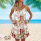 Butterfly Tropical V-Neck Sleeveless Cami Dress For Beach Trips And Resort Vacations