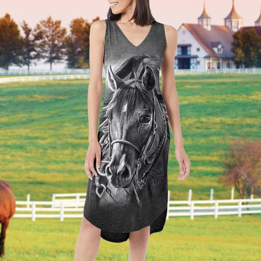 Horse Classic Spirit Limited – Women's Summer Sleeveless V-Neck Camisole Dress