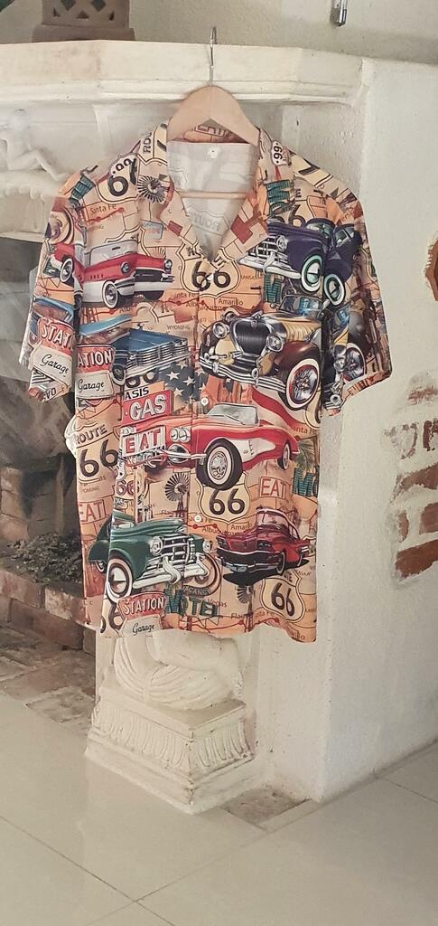 Vintage Historic Highway Car Hawaiian Shirt For Summer Events Coastal Travel And Comfortable Styling And Resort Style
