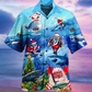 Blue Shark Santa Sea Hawaiian Shirt For Vacation Days And Relaxed Coastal Outings