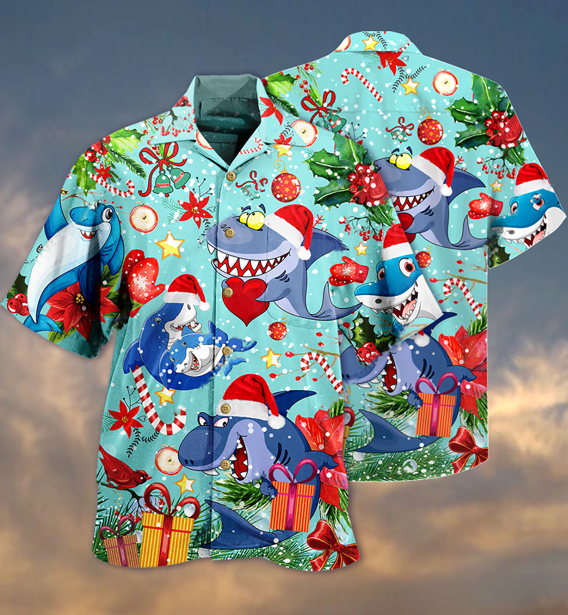 Shark Christmas Hawaiian Shirt Design View For Resort Travel And Thoughtful Gifting
