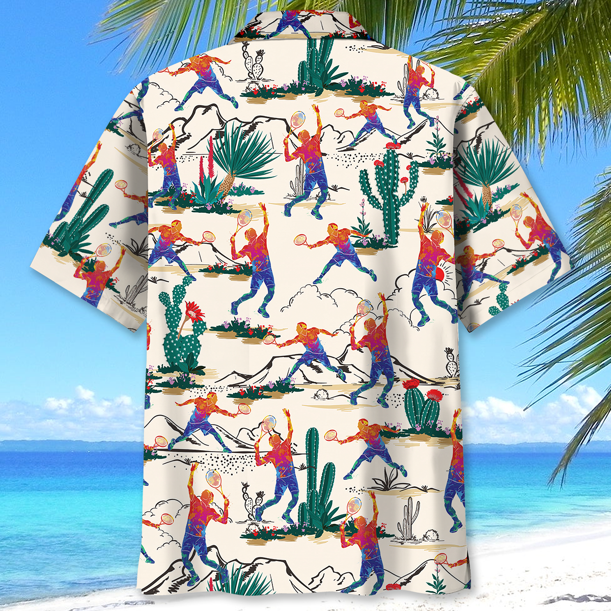 Tennis Desert Adventure Hawaiian Shirt Pattern Detail For Vacation Travel And Daily Wear