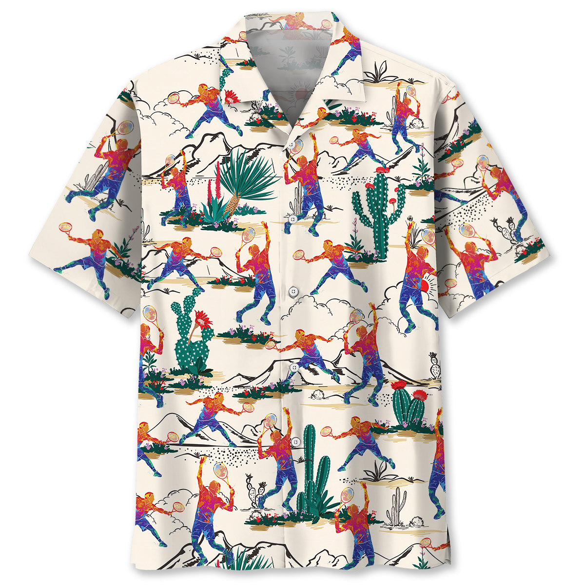 Tennis Desert Adventure Hawaiian Shirt Pattern View For Relaxed Warm Weather Outfits