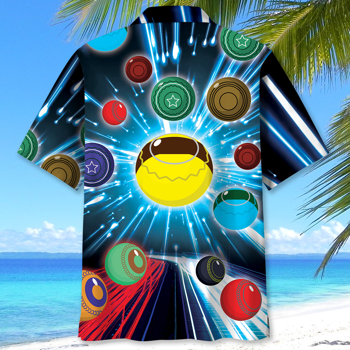Neon Galaxy Lawn Bowl Hawaiian Shirt Design View For Resort Travel And Thoughtful Gifting
