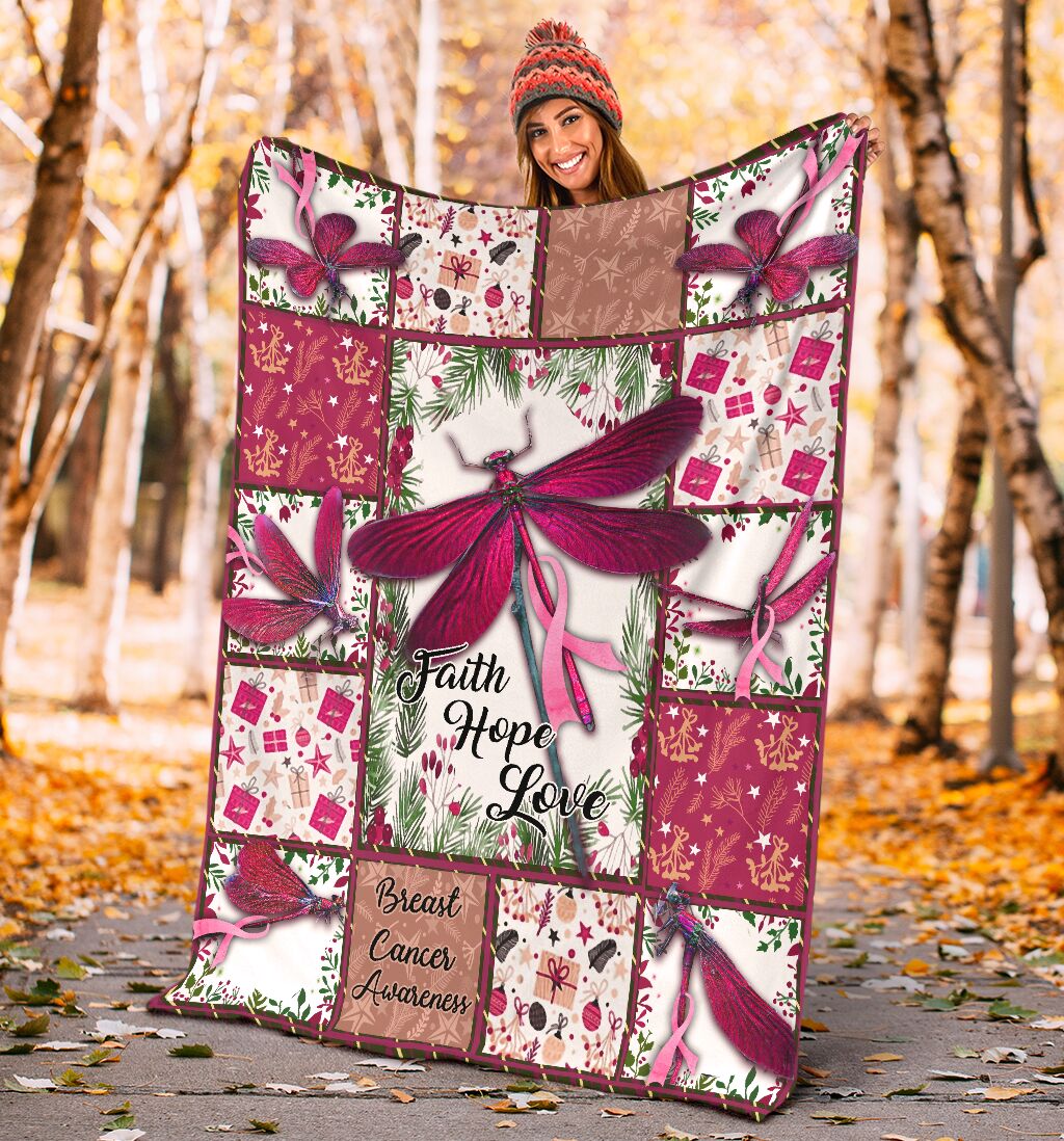 Breast Cancer Awareness Dragonfly Flannel Blanket For Cozy Bedroom Sofa Decor
