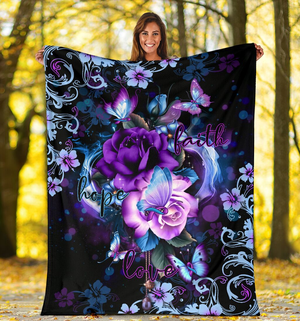 Mental Health Awareness Rose Butterfly Flannel Blanket For Cozy Bedroom Sofa Decor