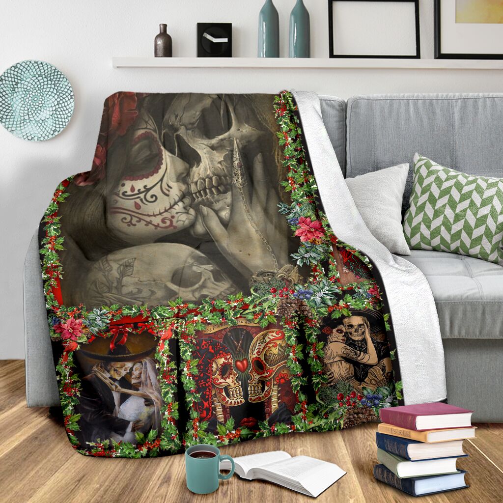 Skull You And Me Christmas Flannel Blanket For Cozy Bedroom Sofa Decor