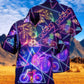 Neon Purple Bicycle Hawaiian Shirt Artwork Detail For Resort Trips And Outdoor Activities
