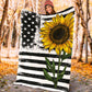 Sunflower American Flag Flannel Blanket For Cozy Bedroom Sofa Decor