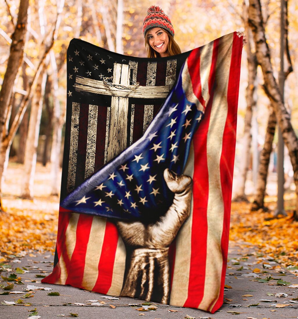 Jesus American Flag Christian Flannel Blanket For Cozy Bedroom Sofa Decor