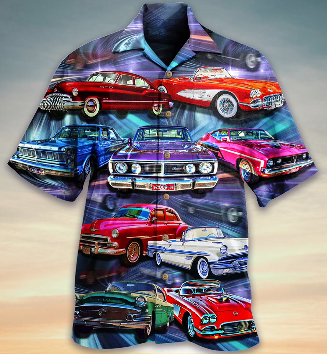 Colorful Classic Car Hawaiian Shirt With All Over Print For Coastal Adventures Summer Events And Everyday Comfort