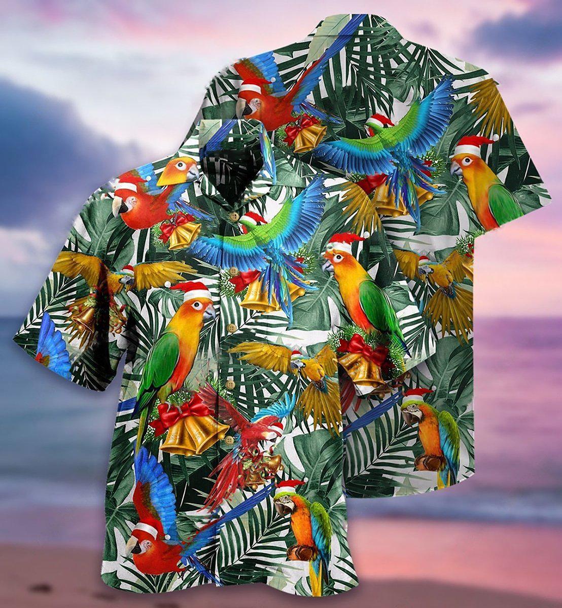 Parrot Christmas Hawaiian Shirt Artwork Detail For Resort Trips And Outdoor Activities