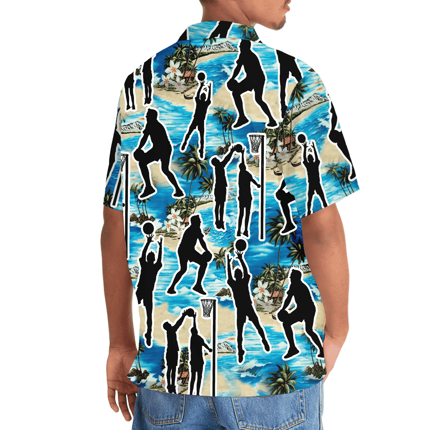 Blue Tropical Netball Beach Hawaiian Shirt Artwork View For Coastal Escapes And Resort Style