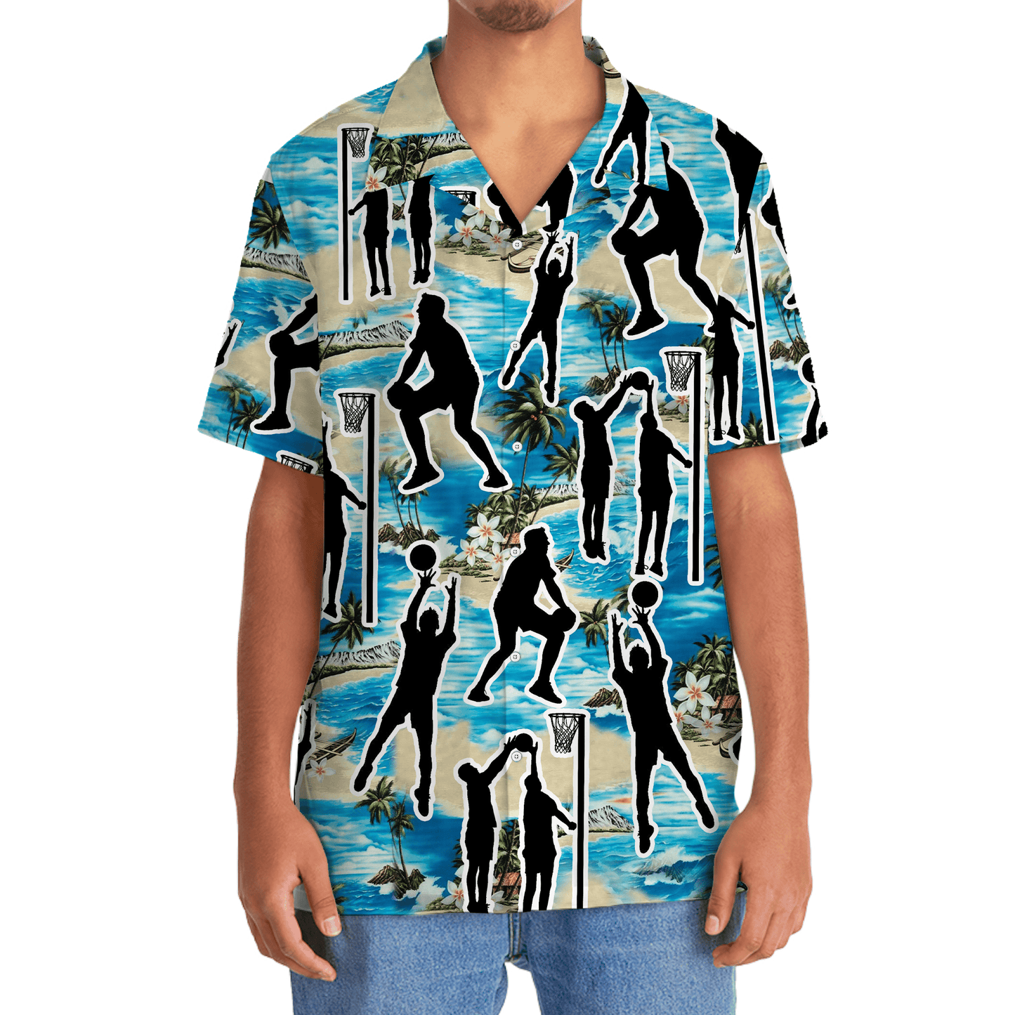 Blue Tropical Netball Beach Hawaiian Shirt For Summer Events And Casual Outdoor Wear