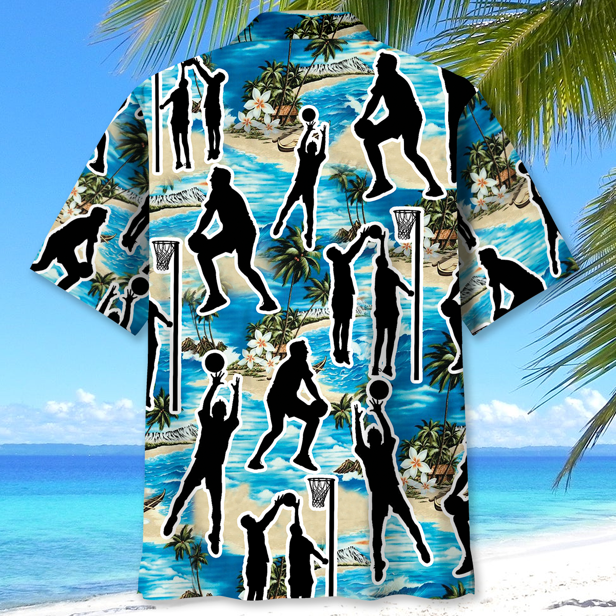 Blue Tropical Netball Beach Hawaiian Shirt Design Detail For Beach Days And Holiday Travel