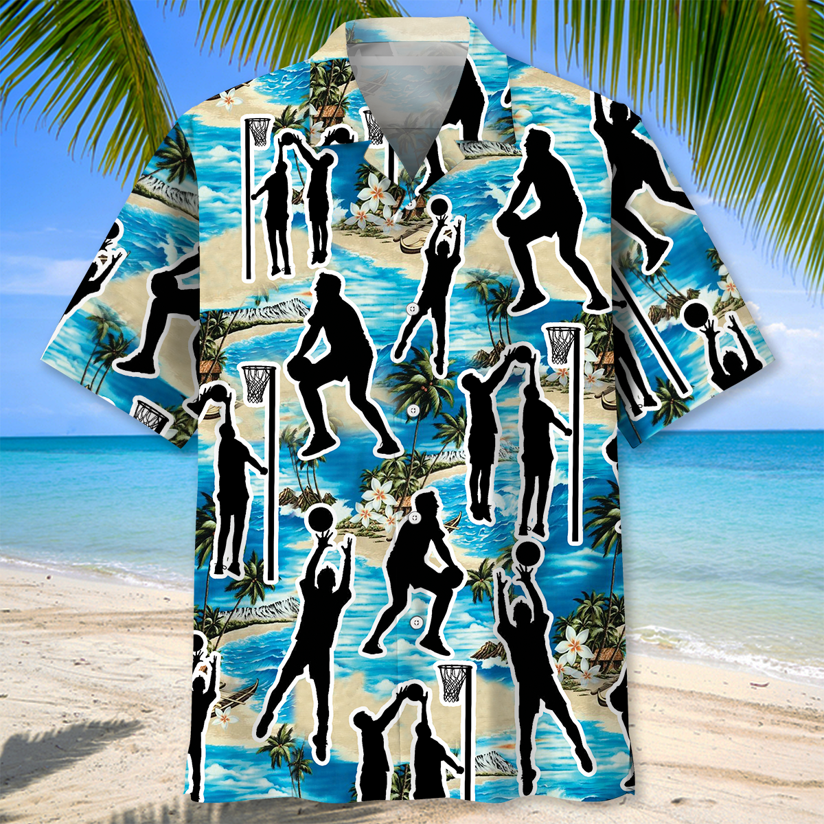 Blue Tropical Netball Beach Hawaiian Shirt Pattern View For Lightweight Everyday Style